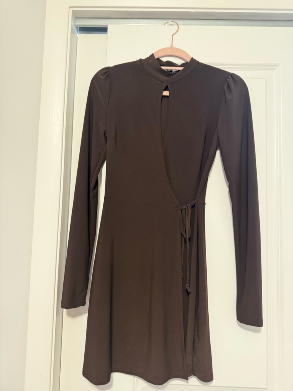 Fashion Nova Mini Wrap Dress - Brown